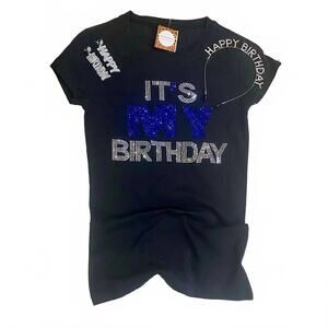 NEW LA HOT women's it’s my birthday rhinestone top in black